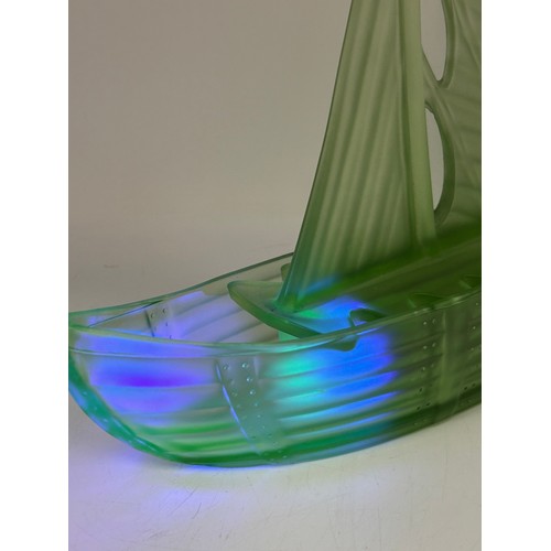 55 - Uranium? Green Glass Sailboat 11” x 9”