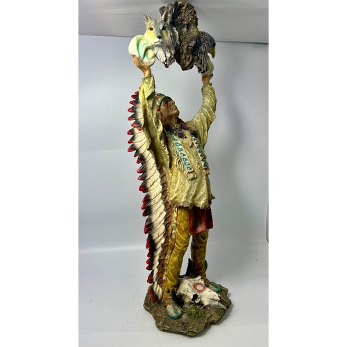 23 - 3 Resin Figurines. Totem Pole With Animals And Worshipping Indian. Standing 21” Chief 23