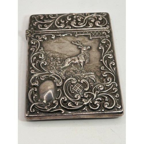 58 - Fabulous Detail Silver Stag Themed Card Case Birmingham 1905 , Makers Mark S& Co. 60g