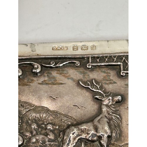 58 - Fabulous Detail Silver Stag Themed Card Case Birmingham 1905 , Makers Mark S& Co. 60g