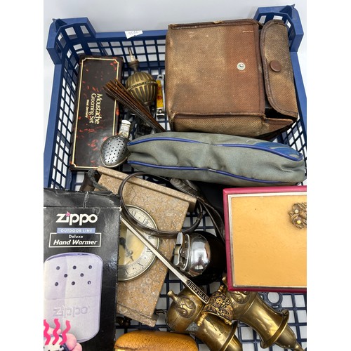 205 - Mixed Lot To Include Quartz Clock , Zippo , Brassware Etc.