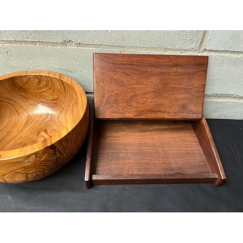 17 - Large Wooden Fruit Bowl, Walking Stick. Writing Slope