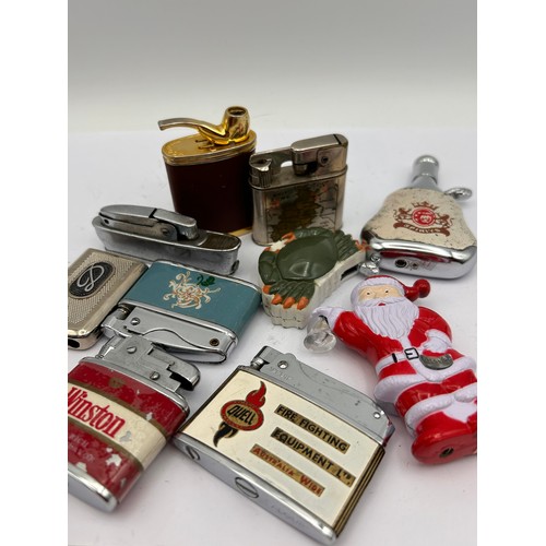 438 - Bag Of Ten Vintage / Novelty Lighters.
Including Winston/ Santa.