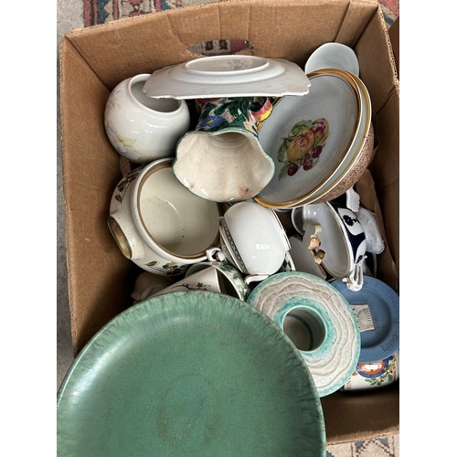 234 - 2 Large Boxes Of Assorted Crockery Biscuit Barrel, Cups, Plates ETC