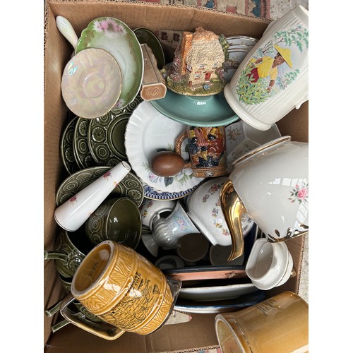 235 - 2 Large Boxes Of Assorted Crockery To Include Golden Wedding Teapot ETC