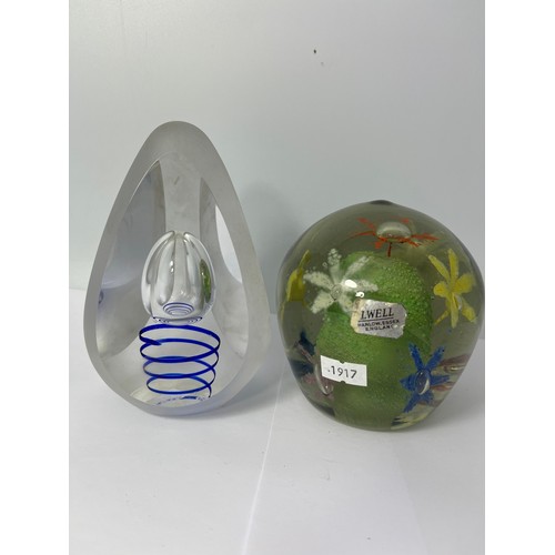 455 - 2 Large Paperweights One By Remi Remigijus And One By Elwell Green , Standing 5.5” 4.5”