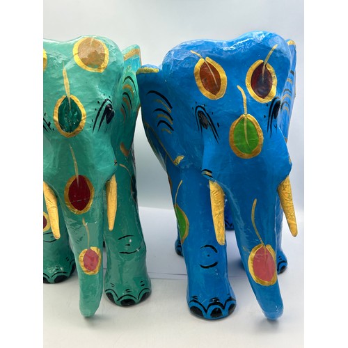 183 - Pair Of Colourful Paper Mache Elephants Standing 12