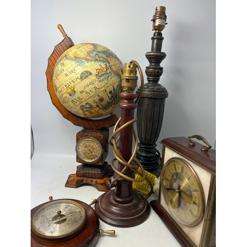 255 - Globe Clock, Lamp Bases, Mantle Clock And Weathermaster