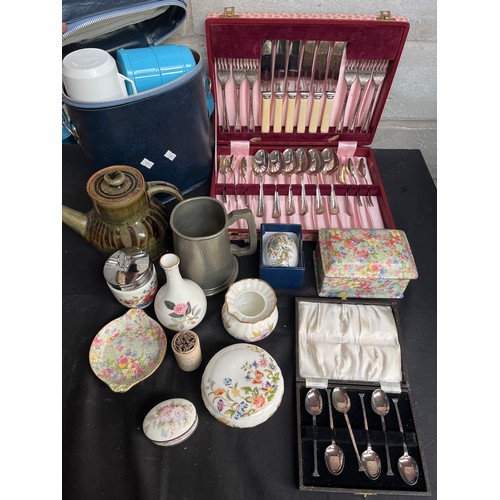 254 - Various Items To Include Flatware, Flask Set ETC