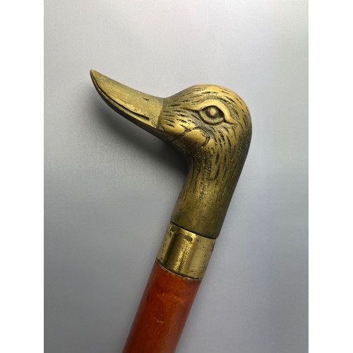 287 - Brass Bird Handled Walking Stick With Hidden Drinking Vessel.