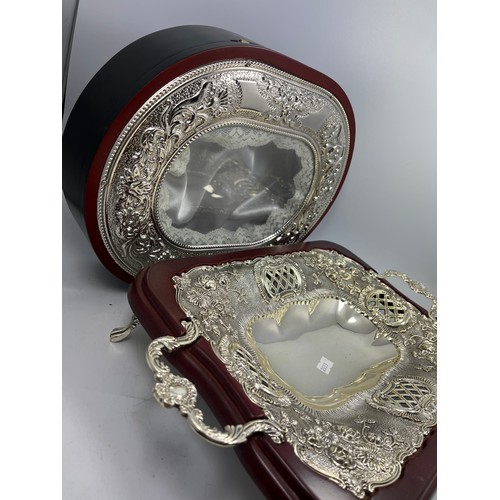 240 - Wood And Chrome Decorative Jewellery Box And Matching Tray