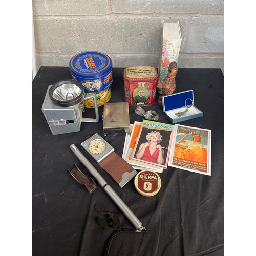 541 - Mixed Lot To Include Vintage Tins ,Watch , Postcards Etc.