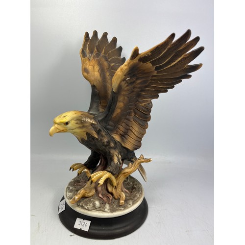 16 - Ceramic Hand Painted Eagle Figure Signed To Base Standing 11