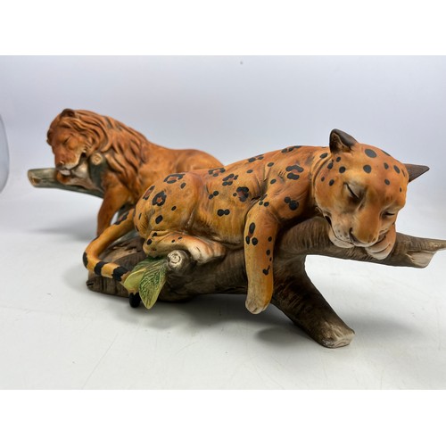 21 - Ceramic Leopard And Lion Figure ,Signed To Base 9