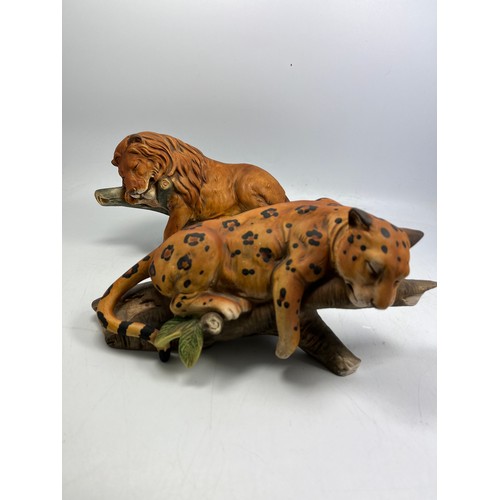 21 - Ceramic Leopard And Lion Figure ,Signed To Base 9