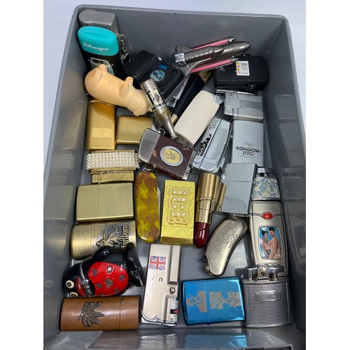 648 - Tray Of Collectable Novelty Lighters Including Lipstick, Camera , Penguin Etc.