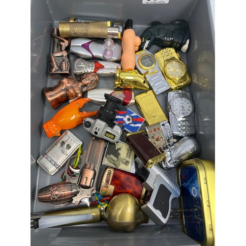 650 - Collectable Novelty Lighters Including Nude Ladies, Guns, Watches Etc.