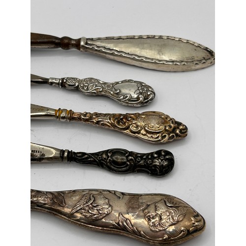 64 - Collection Of Five Silver Handled Shoe Horns.