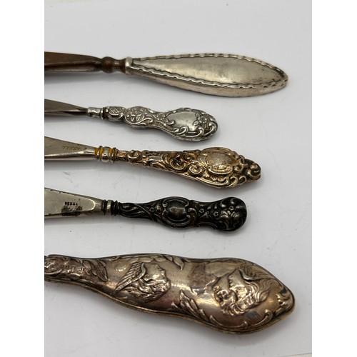 64 - Collection Of Five Silver Handled Shoe Horns.