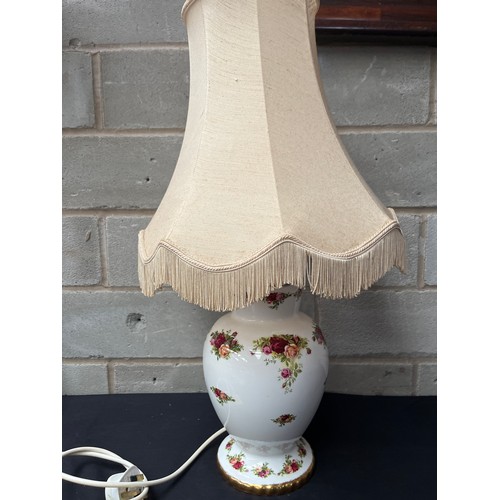 25 - Royal Albert Old Country Rose Lamp With Shade. Standing 25” Slight Damage  (Small Hole)