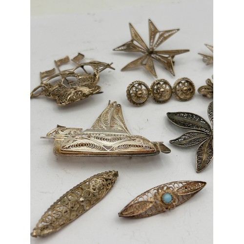 197 - Collection Of Silver? Filigree Brooches.