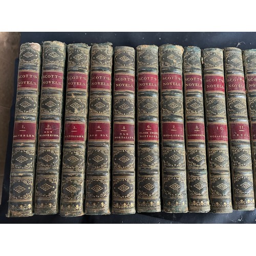 13 - Antique Sir Walter Scott Novels ,Leather Bound Hardback Books.