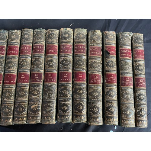 13 - Antique Sir Walter Scott Novels ,Leather Bound Hardback Books.