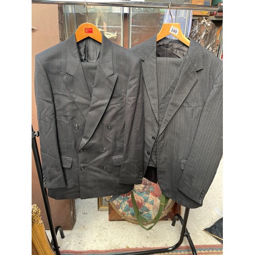 240 - Two Gents Suits, One Three Piece, Pure Wool Size Medium