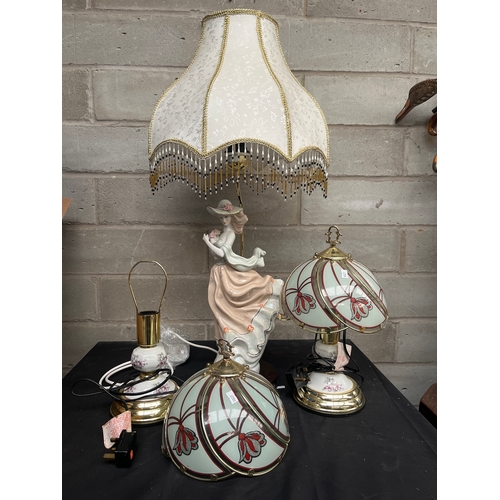 221 - Elegant Collection Figurine Lamp Base and Shade, Standing 33”  Pair Of Bedside Lamps Standing 14”  (... 