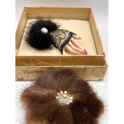 110 - Pair Of Vintage Mink Brooches .