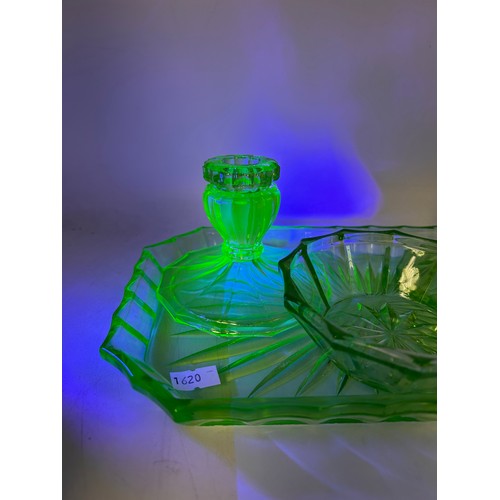 145 - Uranium Glass Dressing Table Set, Tray 10