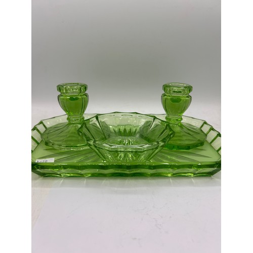 145 - Uranium Glass Dressing Table Set, Tray 10