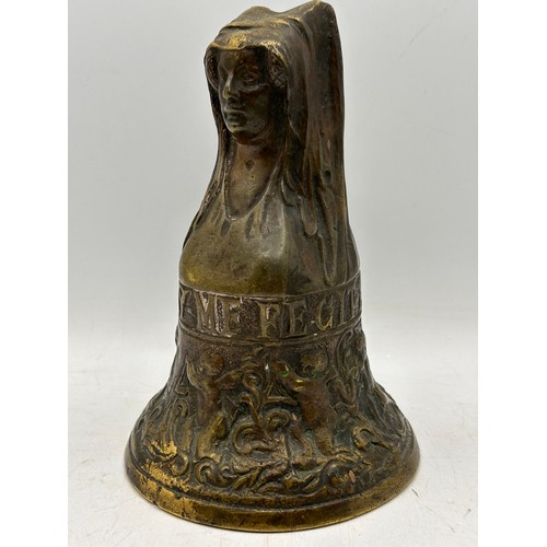 171 - Very Interesting Bronze Antique Bell, Standing 7 