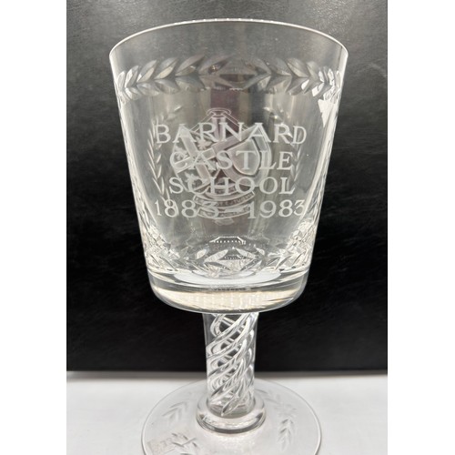 198 - Fabulous Stuart Crystal Barnard Castle School Centenary Goblet ,7