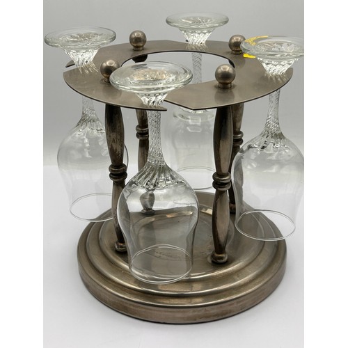 141 - Vintage White Metal Four Glass/ Bottle Carousel
