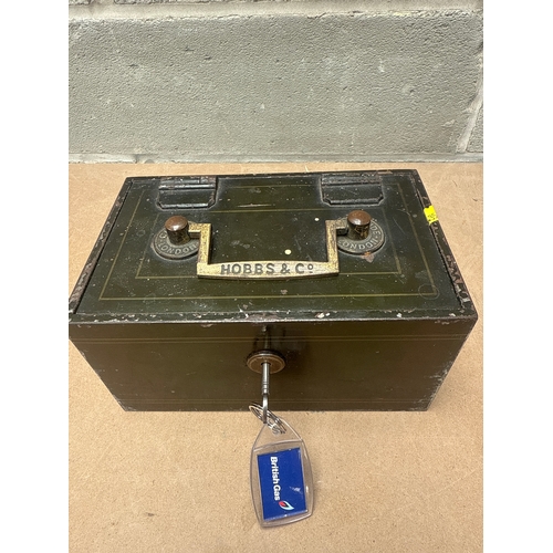 39 - Heavy Duty Hobbs & Co Safe With Key 8 X 4 X 5”