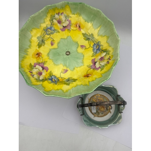 53 - Noritake Small Dish With White Metal Handle Plus Pretty Hanley Pedestal Bowl