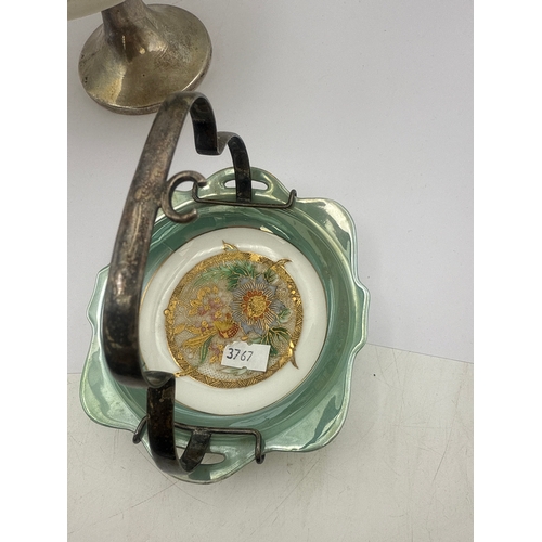 53 - Noritake Small Dish With White Metal Handle Plus Pretty Hanley Pedestal Bowl