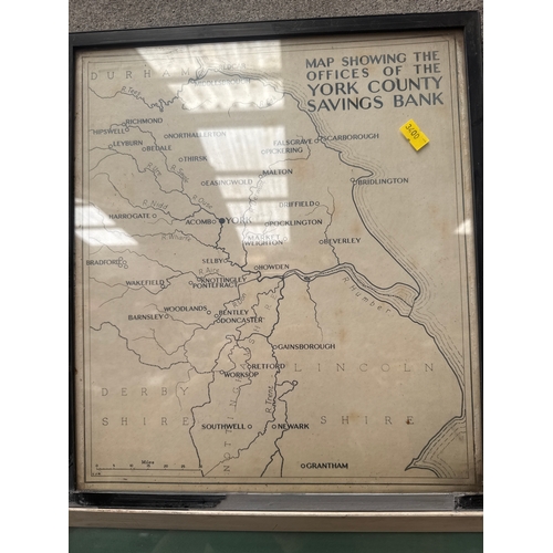 60 - 4 Original Artworks Plus Framed Map Of York County Savings Bank And Pen Drawing