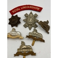 A Group of Seven British Military Regimental Insignia, including Cap ...