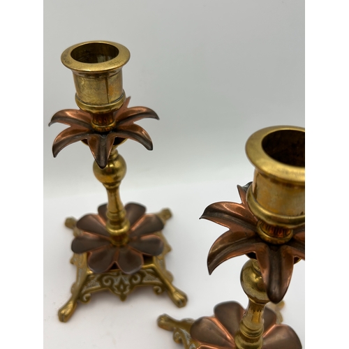 102 - A Pair of Baldwin Brass and Copper Mixed-Metal Candlesticks