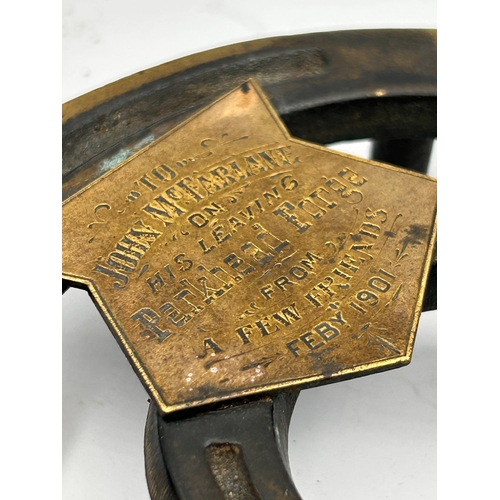 103 - A Commemorative Cast Metal Horseshoe Presentation Trivet, Dated 1901