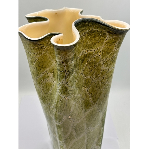 114 - Jozefina Krosno Hand Blown Green Marbled Art Glass Vase