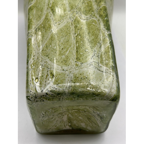 114 - Jozefina Krosno Hand Blown Green Marbled Art Glass Vase