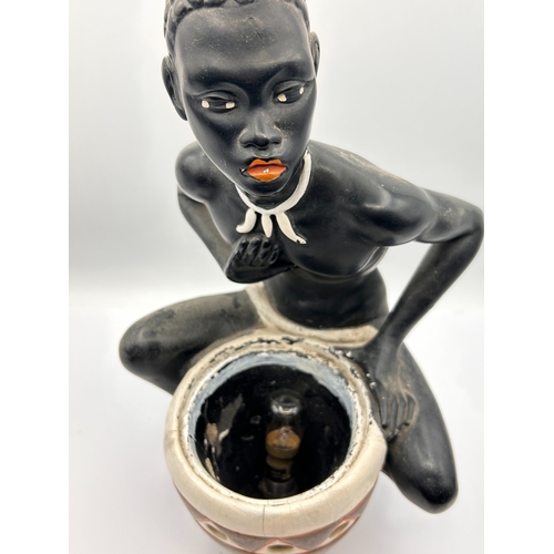 120 - Mid-Century Chalkware Figurative Table Lamp, African Drummer Style