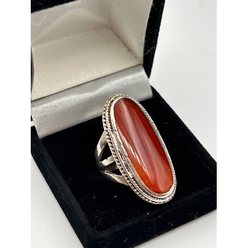 61 - Silver Ring Featuring Large Carnelian or Red Agate Cabochon