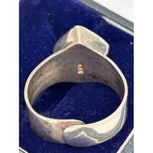 64 - Sterling Silver Wide Band Ring with Iridescent Cabochon