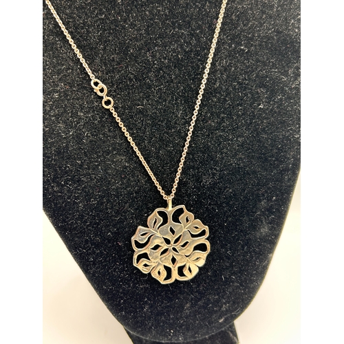 65 - Scottish Silver Openwork Flower Pendant Necklace