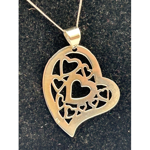 66 - A Modern Sterling Silver Openwork Heart Pendant Necklace