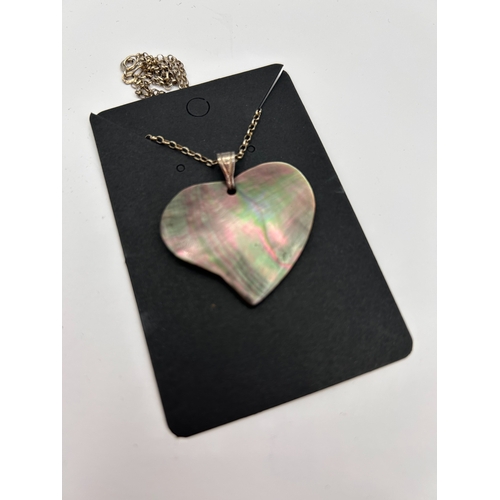 69 - Silver and Iridescent Shell Heart Pendant Necklace